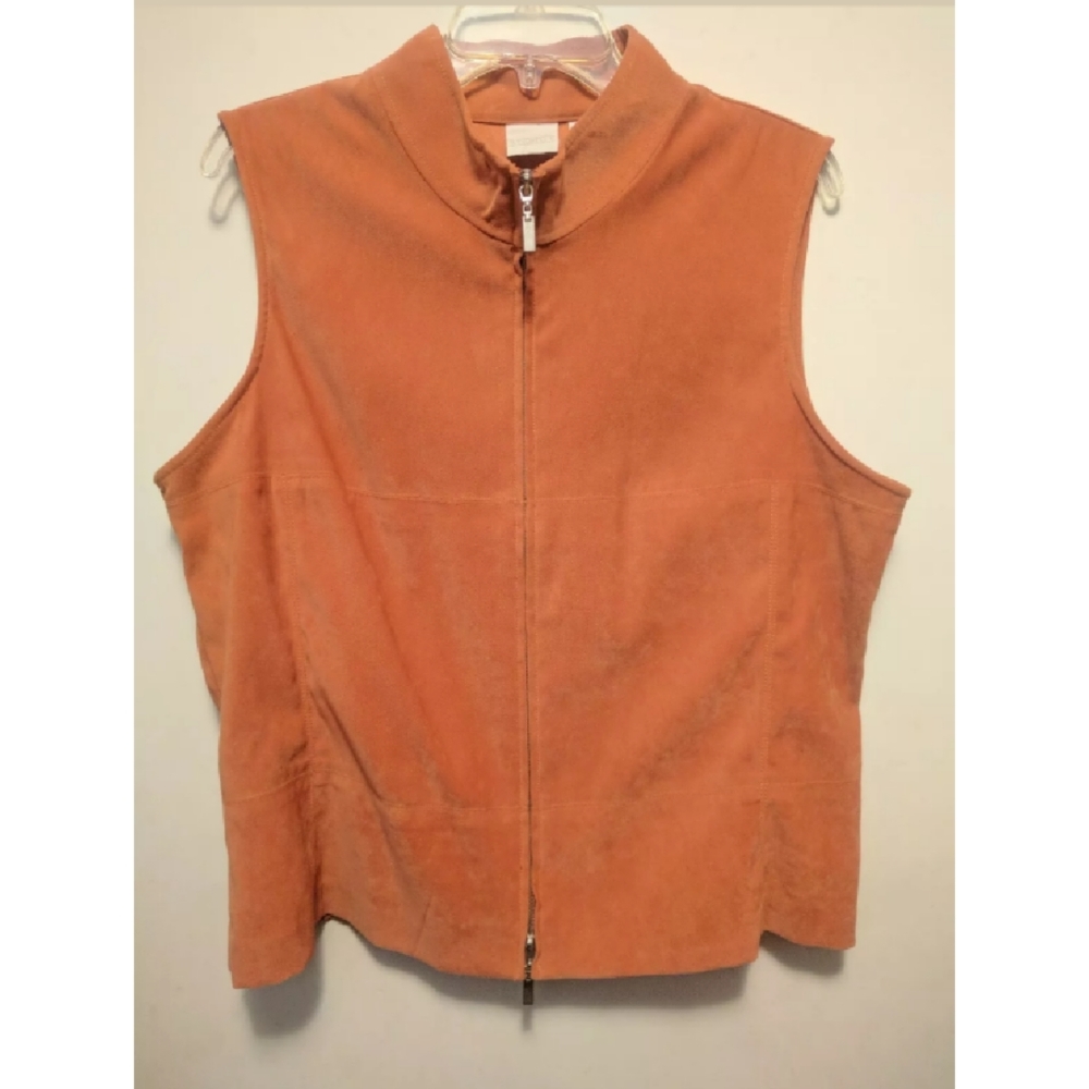 Studio C Faux Seude Orange Sleeveless Zip Vest 16
